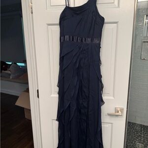 Adrianna Papell One Shoulder Navy Dress